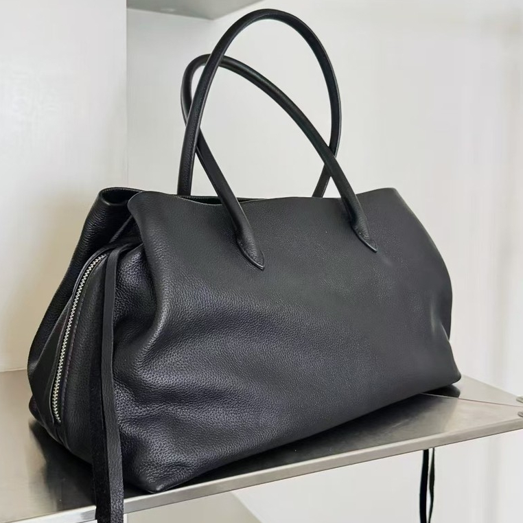 Lune Sac กระเป๋าหนังแท้หนังฟูช่องหลายชั้น กระเป๋าโททขนาดใหญ่สไตล์เรโทร สำหรับทำงานสะพายข้างได้