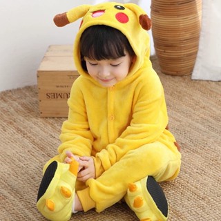 ชุดนอน Pikachu การ์ตูนแขนยาวสำหรับเด็ก ทำจากผ้าฟลาเนลและขนแก…
