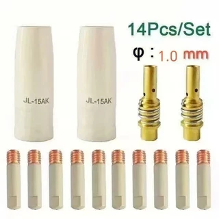 หัวฉีดเชื่อม MIG MAG 15AK มาตรฐานยุโรป 14 ชิ้น เคลือบ Non-Stick ป้องกันตะกรันและความร้อนสูง ใช้กับหัวฉีดแก๊ส MIG MAG CO2 สำหรับเครื่องเชื่อมโลหะ รุ่น 15AK แข็งแรงทนทาน