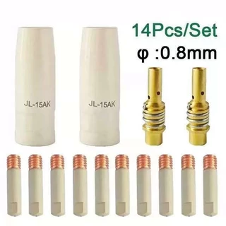 หัวฉีดเชื่อม MIG MAG 15AK มาตรฐานยุโรป 14 ชิ้น เคลือบ Non-Stick ป้องกันตะกรันและความร้อนสูง ใช้กับหัวฉีดแก๊ส MIG MAG CO2 สำหรับเครื่องเชื่อมโลหะ รุ่น 15AK แข็งแรงทนทาน