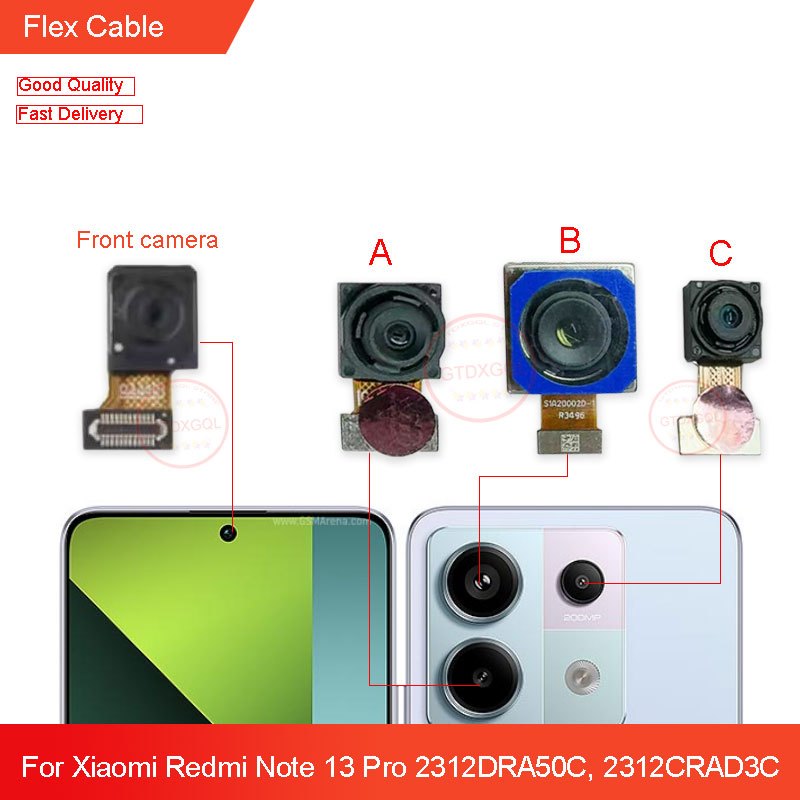 กล้องด้านหน้าสําหรับ Xiaomi Redmi หมายเหตุ 13 Pro 4G 2312DRA50C, 2312CRAD3C หลัก Facing กล้องโมดูล F