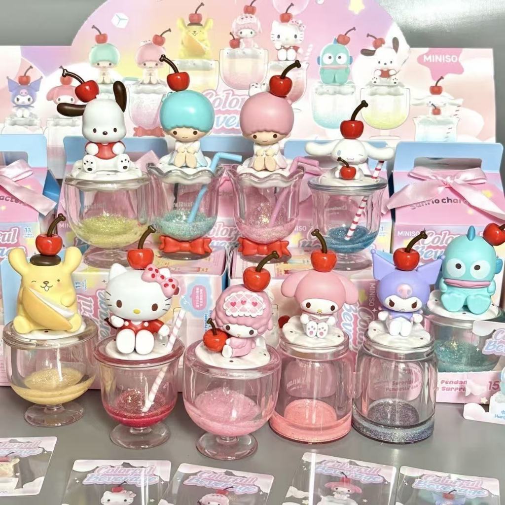 ของแท้ MINISO Sanrio สีสันเครื่องดื่มพิเศษ Series Mystery Box อินเทรนด์เล่นเดสก์ท็อปตกแต่งสาวจี้รูป