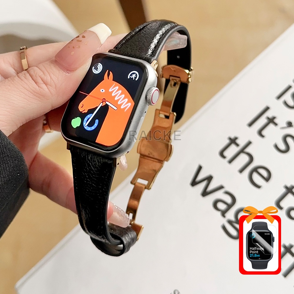 สายรัดหนังแกะนุ่มสายนาฬิกาบางสําหรับ iWatch Series 11/10/9/8/7/6/5/4/3/SE Ultra 2 49mm 46mm 44mm 45mm 41mm 42mm 40mm 38mm