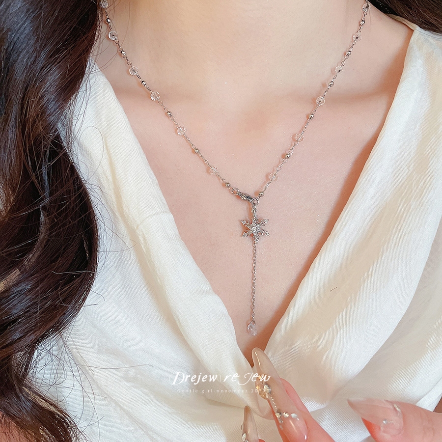 สร้อยคอมีเกล็ดหิมะคริสตัล สไตล์เงิน สำหรับผู้หญิง เหมาะสำหรับการใช้งานทุกวันและการเป็นของขวัญ