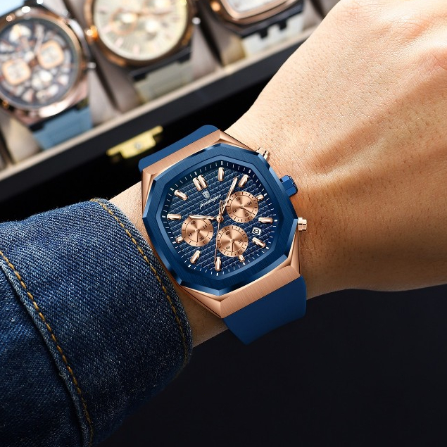 POEDAGAR Original นาฬิกาสําหรับผู้ชายกันน้ํา Luminous Chronograph Date Man นาฬิกาข้อมือสายรัดซิลิโคนควอตซ์นาฬิกาผู้ชาย - รูปที่ 4