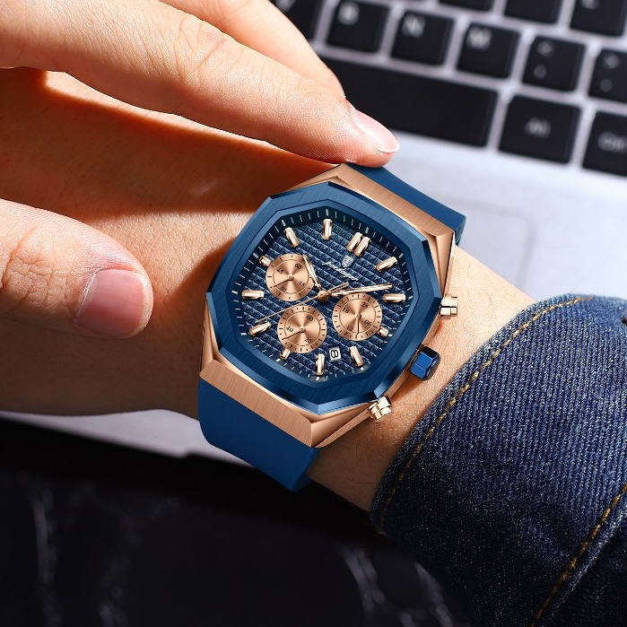 POEDAGAR Original นาฬิกาสําหรับผู้ชายกันน้ํา Luminous Chronograph Date Man นาฬิกาข้อมือสายรัดซิลิโคนควอตซ์นาฬิกาผู้ชาย - รูปที่ 5