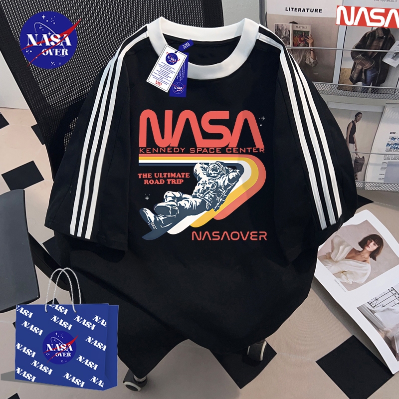 【พร้อมส่ง】🔥NASA ฤดูร้อน oversize สามแถบ แขนสั้น เสื้อยืด ลายยูนักบินอวกาศ 👨‍🚀ยูน