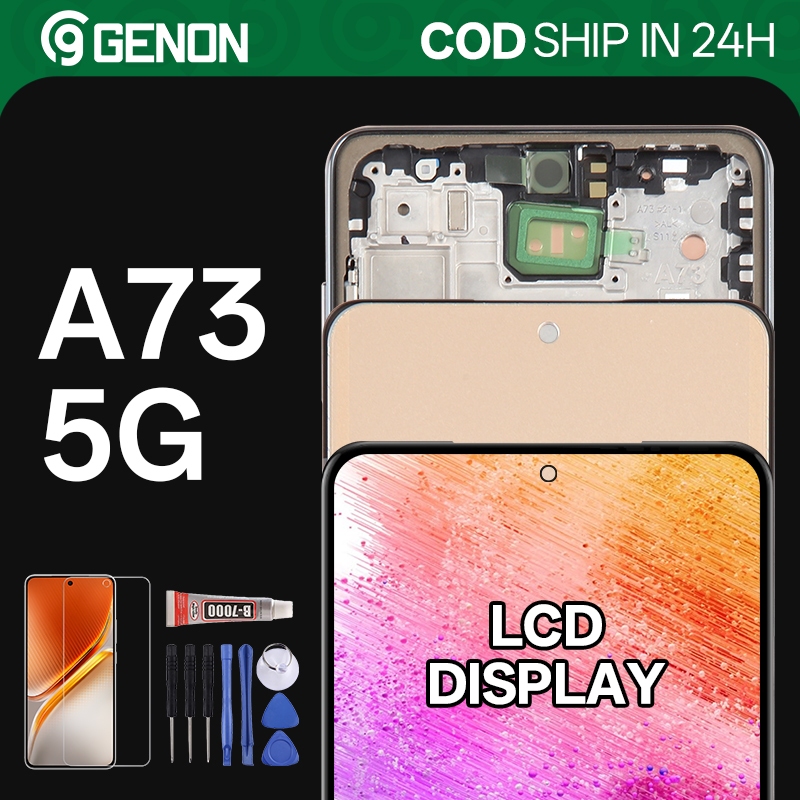 Genon OLED 120Hz LCD สําหรับ Samsung Galaxy A73 5G จอแสดงผล LCD หน้าจอสัมผัสพร้อมกรอบอะไหล่ทดแทน