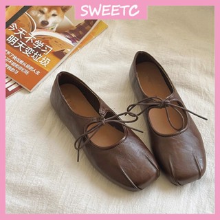 รองเท้าแฟชั่นส้นเตี้ยสำหรับผู้หญิง แบบหน้าเหลี่ยมพร้อมโบว์ตก…