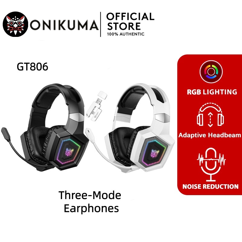 Onikuma GT806 หูฟังไร้สายสองโหมด โหมดการเล่นเกม 2.4G ใหม่สีขาว
