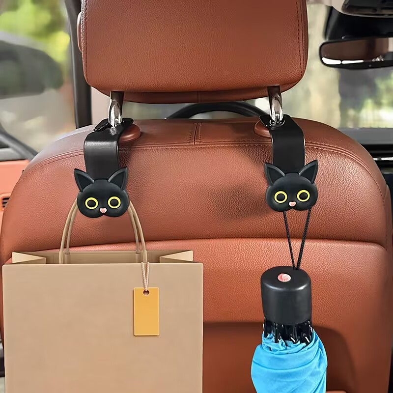 1/2PCS 3D Cat Car Seat Headrest แขวนตะขอรถจัดเก็บสําหรับรถยนต์ทั่วไป - รูปที่ 6