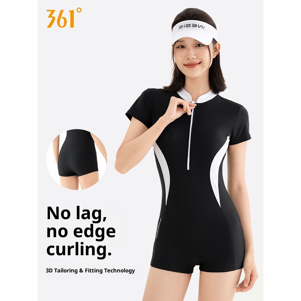 361 องศาผู้หญิง Swimdress One Piece ชุดว่ายน้ําแขนสั้น