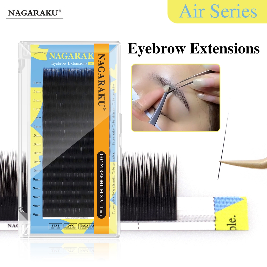 NAGARAKU ต่อขนตาคิ้วปลอมพร้อมกล่องพลาสติกขนตาและคิ้วยาว False Eyebrow Enhancer กันฝุ่นและสุขอนามัย 9 มม./10 มม./11 มม.สีดํา