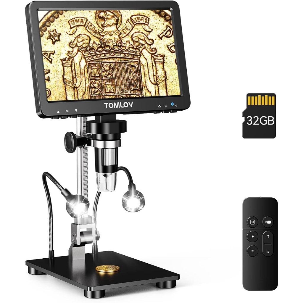 TOMLOV DM9 Pro กล้องจุลทรรศน์ดิจิตอล: 16MP 7 "1200X HD IPS HDMI กล้องจุลทรรศน์เหรียญแว่นขยายสําหรับด