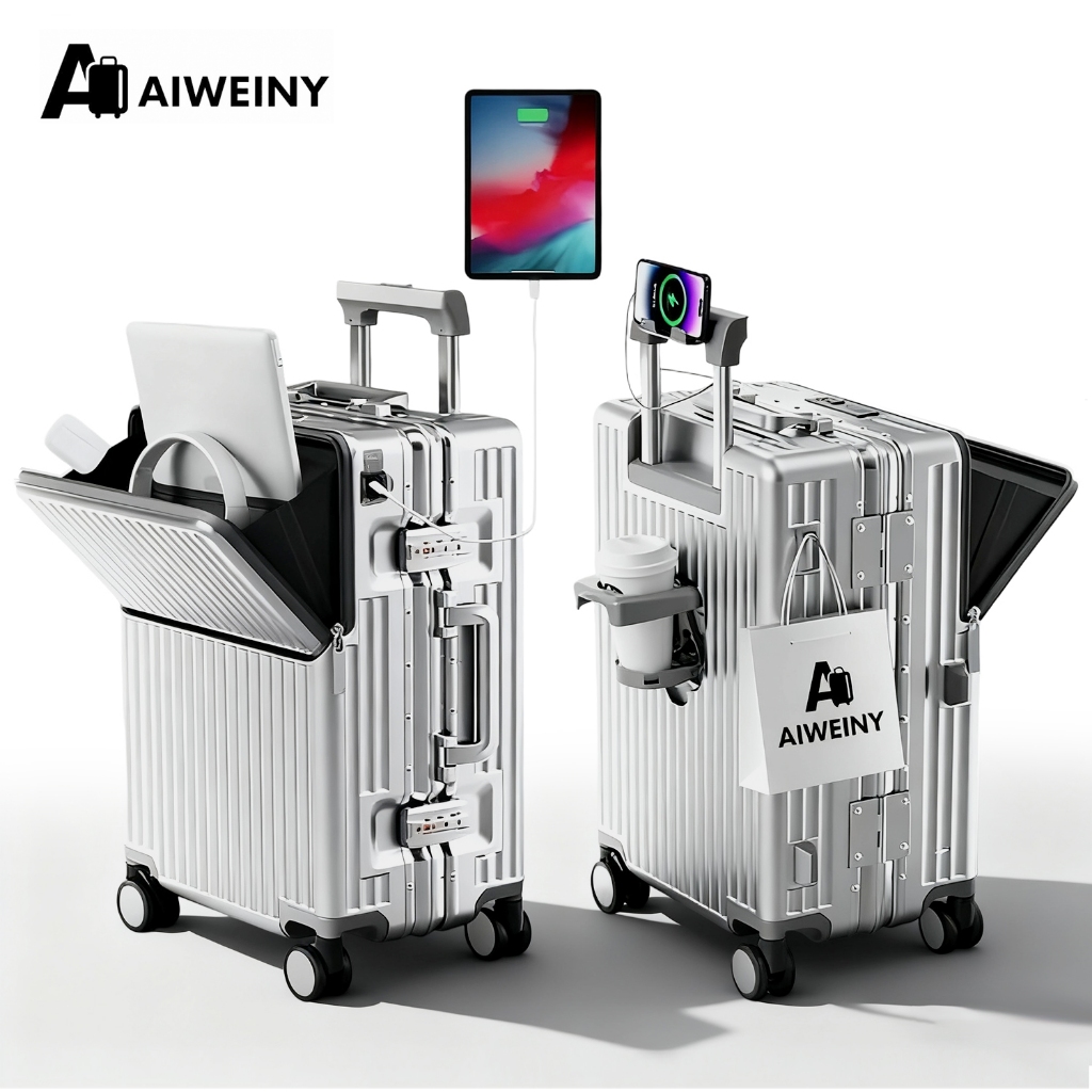 AIWEINY กระเป๋าเดินทางโครงอลูมิเนียม เปลือกแข็งกันขโมย ขึ้นเครื่องได้ น้ำหนักเบา