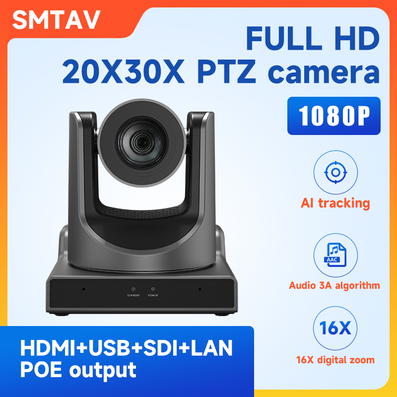 AI ติดตาม NDI|HX2 Ptz กล้อง 20x 30x กล้องการประชุมทางวิดีโอพร้อม POE HDMI SDI เอาต์พุต USB ptz Churc