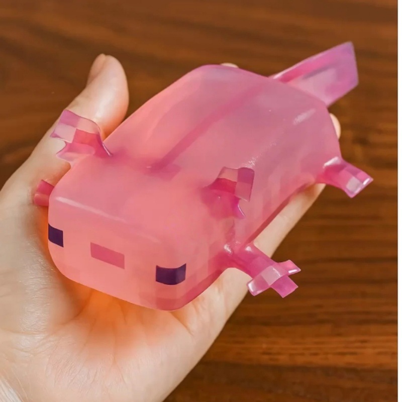 Pink Axolotl Squishy ของเล่น, Minecraft แรงบันดาลใจ Salamander, Kawaii Axo ของเล่นบีบ, อยู่ไม่สุขความเครียดนุ่ม, สกุชชี่สัตว์น่ารัก, ของเล่นเยลลี่สะเทินน้ําสะเทินบก, ของขวัญสําหรับเกมเมอร์