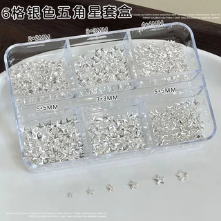 Rou Bao 6 กริดเล็บดาวห้าแฉก Rivet Hollow โลหะคริสต์มาสเล็บ Art 3D DIY ตกแต่ง