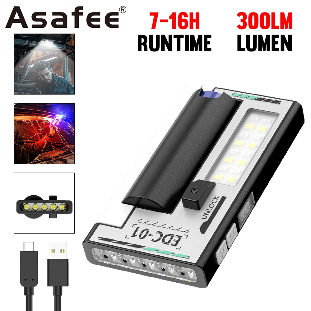 Asafee EDC-01 โคมไฟมัลติฟังก์ชั่นแบบชาร์จไฟได้ LED แหล่งกําเนิดแสงคู่แม่เหล็กกันน้ํา Camping Work Light