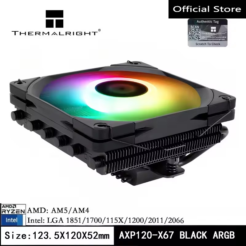 Thermalright AXP120-X67 สีดํา ARGB กดลง CPU Cooler 120 มม.PWM พัดลม 6 ท่อความร้อน Air Cooler