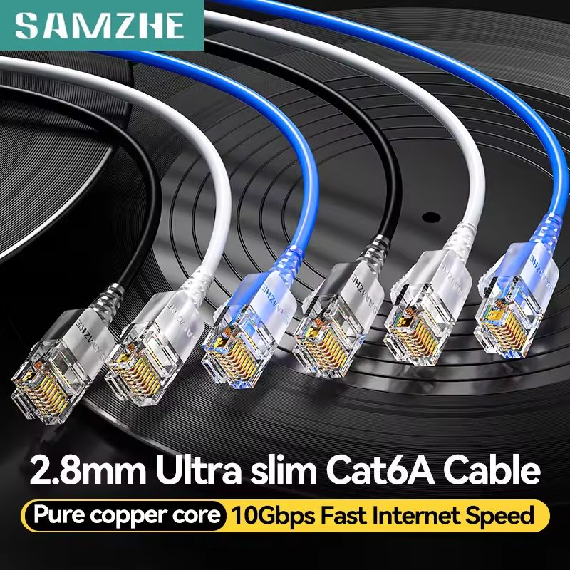 SAMZHE Slim Cat6A Ethernet สายความเร็วสูง 10Gbps CAT 6A RJ45 เครือข่าย LAN Patch สําหรับคอมพิวเตอร์พีซีและเกม