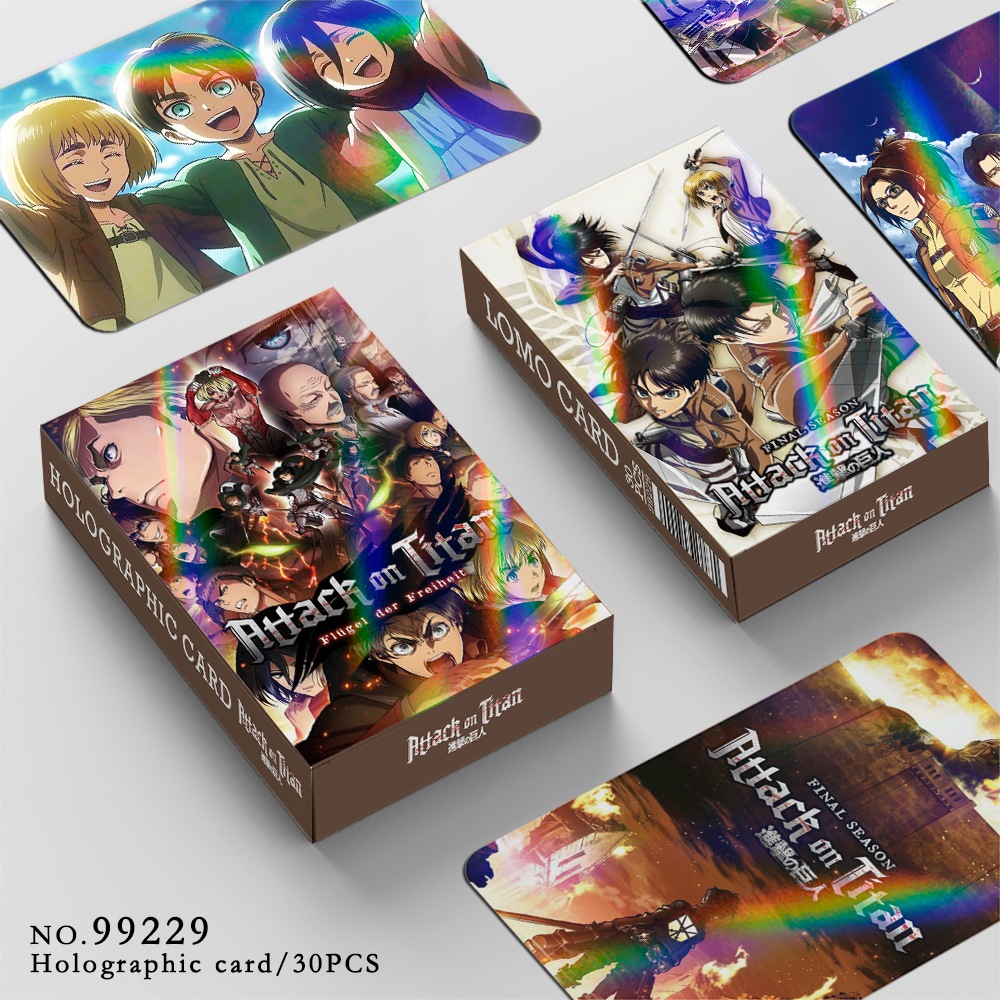 30 ชิ้นโจมตีบน Titan เลเซอร์ LOMO การ์ด Rivaille Eren Mikasa การ์ตูนคอลเลกชันการ์ดของขวัญวันเกิดของเล่น