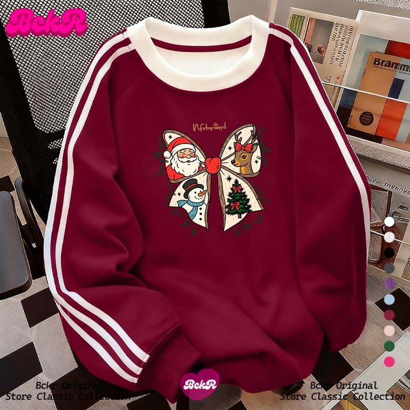 【จัดส่งตลอด 24 ชั่วโมง】🔥BCKRลายโบว์ คอกลม แขนยาว สเวตเตอร์🎄Christmas🎅🏻oversize เสื้อผญ เสื้อYG3330