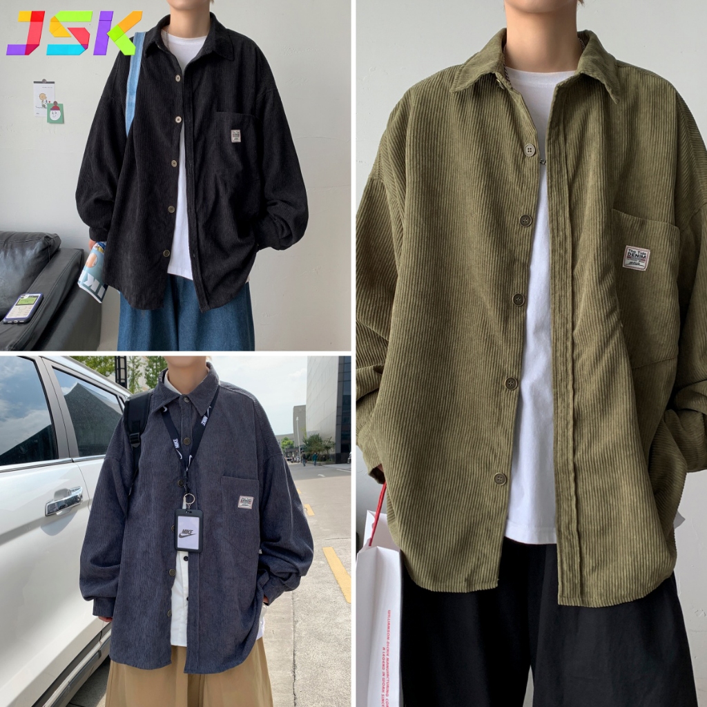 JSK.9 เสื้อเชิ้ตแขนยาว  สไตล์เกาหลี  ผ้าลูกฟูก ผ้านุ่มใส่สบายไม่ร้อน สันทนาการ  แมทช์ได้กับทุกโอกาส M-3XL  พร้อมส่ง #songkran#