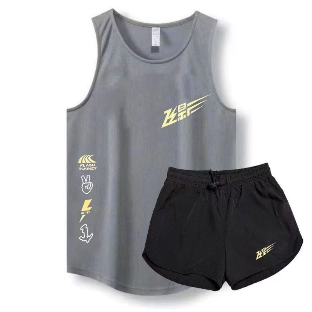 < พร้อมสต็อก คําสั่ง > บิน เงา วิ่งกีฬา เร็ว-การอบแห้ง ตาข่ายเสื้อกั๊กฤดูร้อนแขนกุดมืออาชีพมาราธอนเสื้อกั๊กกางเกงขาสั้นคู่ชุดสองชิ้น - รูปที่ 2