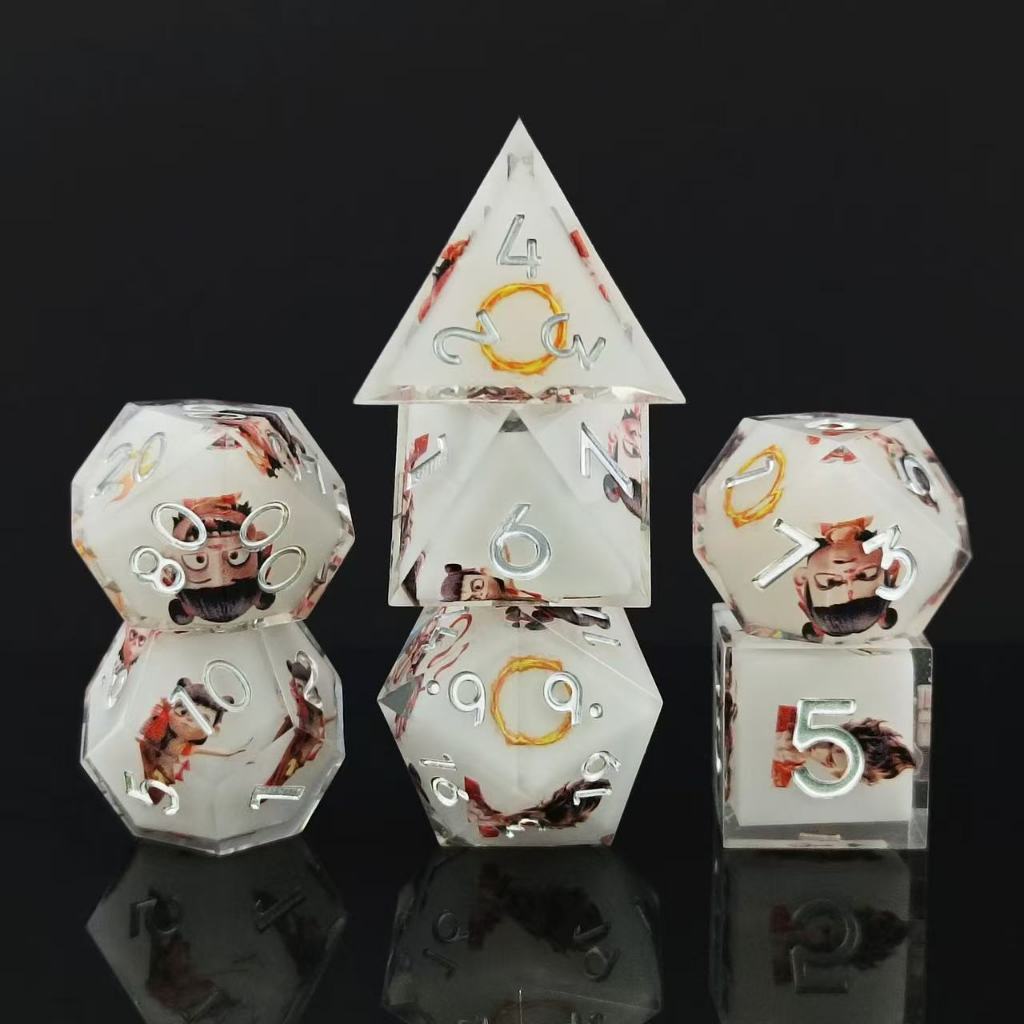 ชุดลูกเต๋า DND ลูกเต๋าเรซินคมพร้อมกล่องลูกเต๋า Nezha D&D ลูกเต๋า Polyhedral เหมาะสําหรับเกมเล่นตามบท