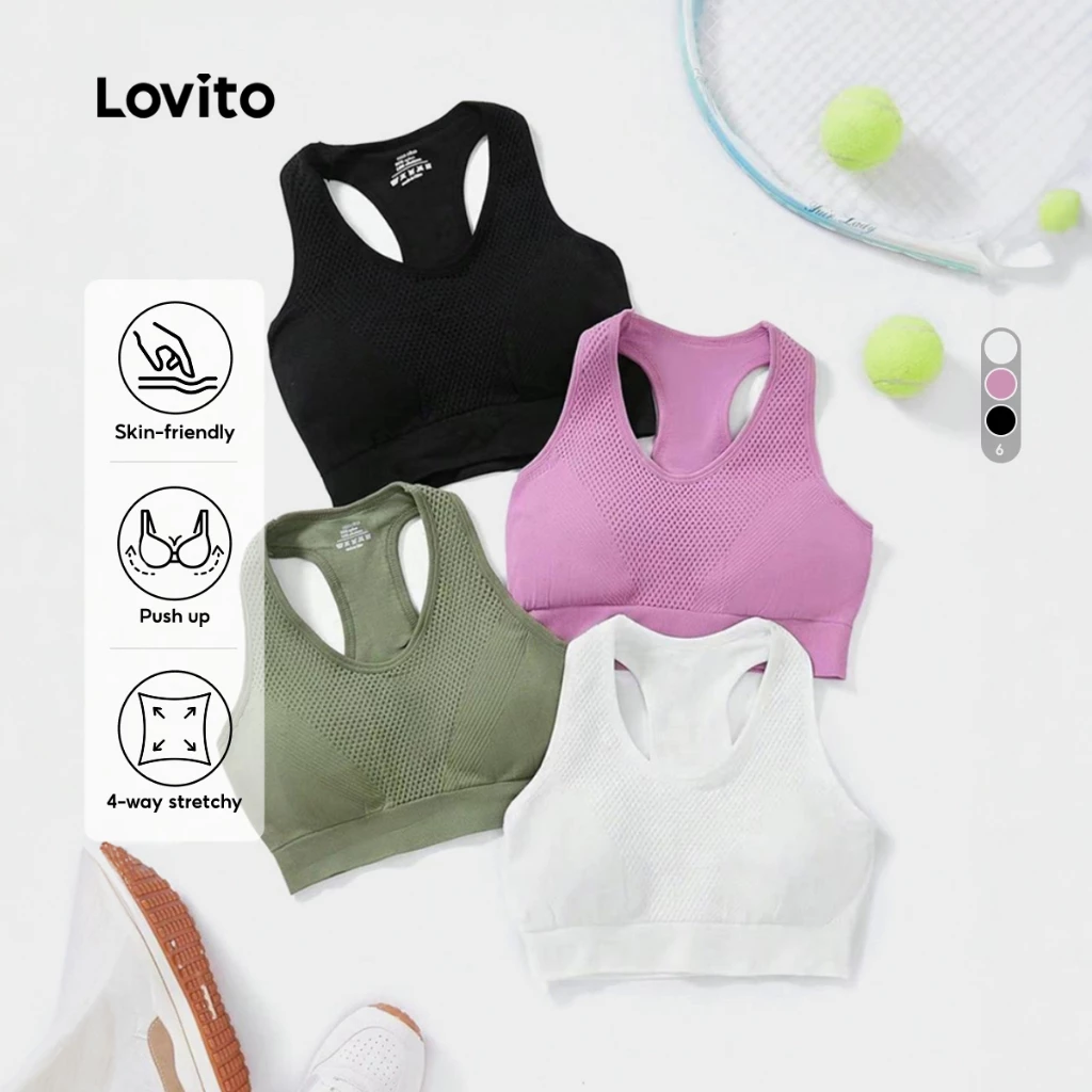 Lovito บราสปอร์ต ไม่มีรอยเย็บ มีเข็มขัด LNE51381