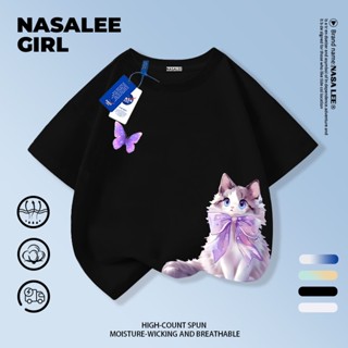 【จัดส่งทันที】เสื้อยืดเด็ก NASA สีดำ ผ้าฝ้ายระบายอากาศดี ลายแ…