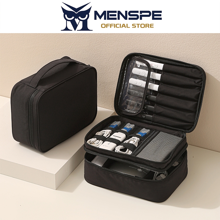 MENSPE กระเป๋าจัดเก็บอุปกรณ์อิเล็กทรอนิกส์แบบ 2 ชั้น ความจุขนาดใหญ่ สาย USB กระเป๋าจัดระเบียบอุปกรณ์เสริมสายขนาดใหญ่