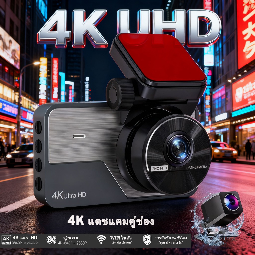 [4K+2K+GPS+24H] หน้าจอ3 นิ้ว 4K WIFI Dual-Channel Dashcam Recorder 4K ด้านหน้า + 2K ด้านหลัง | จีพีเ