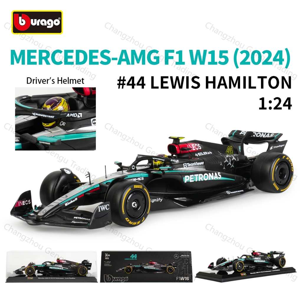 Bburago 1:24 Mercedes 2024 AMG W15 E Performance #44 Lewis Hamilton F1 Formula Car Static Diecast Al