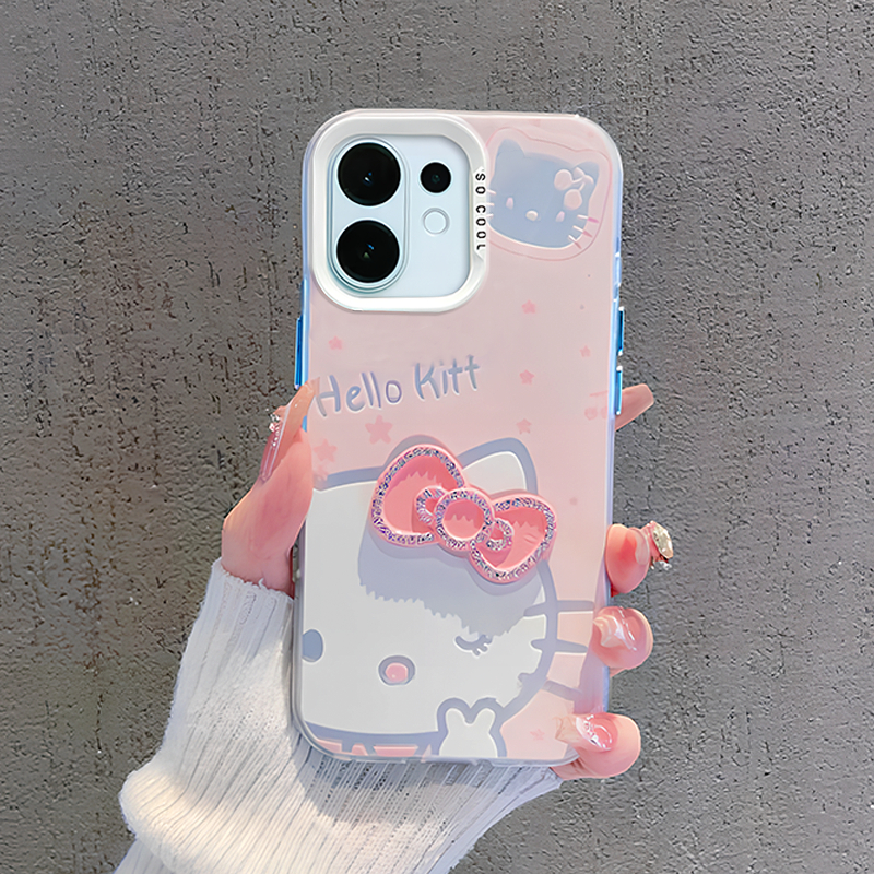 เคส Vivo V60 V70 V50 V40 V50 Lite Y200 5G เคส Vivo V70 FE V40 Pro น่ารัก Kitty Cat แมวคิตตี้กันกระแทกเคสโทรศัพท์เคลือบแข็งฝาครอบโทรศัพท์พร้อมตัวป้องกันกล้องป้องกันลายนิ้วมือด้านหลังสําหรับนักเรียนสาวผู้หญิง