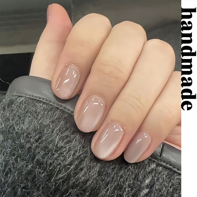 กดบนเล็บ ทําด้วยมือ บริสุทธิ์ สวมใส่ ลูกปัดแก้วสีขาว บานน้ําตาแมว แพทช์เล็บปลอม ไล่แสงตาแมว แต่งเล็บ ถอดออกได้