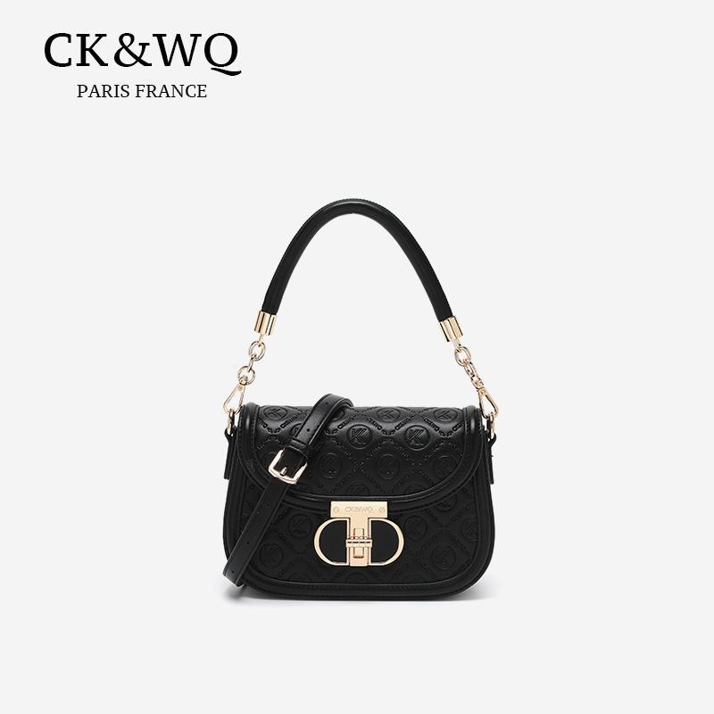 CK&WQ กระเป๋าสะพายข้าง/กระเป๋าสะพายไหล่ผู้หญิงโทนสีขาวนมสไตล์วินเทจดีไซน์สีสลับ หัวเข็มขัดโลหะเด่นชัด สายสะพายปรับได้ มีหลายช่องเก็บของขนาดใหญ่