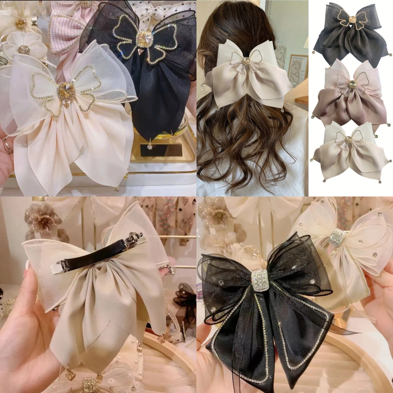 Bigrunng สไตล์เกาหลีหวานแฟชั่นสาวเจ้าหญิง Rhinestone Big Bow Hairpin สําหรับผู้หญิง Headwear ฤดูใบไม้ผลิคลิปอุปกรณ์เสริมผม SG