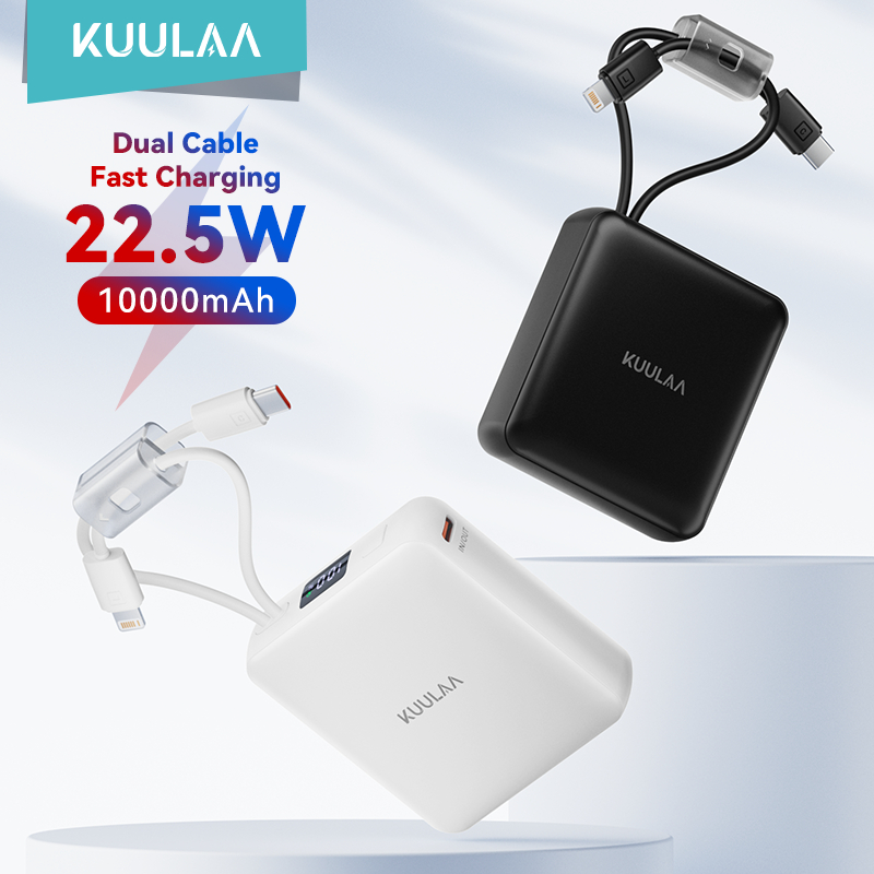 (local stock)Kuulaa พาวเวอร์แบงก์ 22.5W 10000mAh PD ชาร์จเร็ว ขนาดเล็ก แบบพกพา พร้อมสายเคเบิลสองเส้น สําหรับ iPhone 15 14 13 12 Huawei Xiaomi Samsung