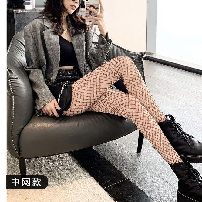 สตรีเอวสูงลายเก๋ Fishnet Tights Suspenders Pantyhose ถุงน่องสูงสีดำ - รูปที่ 3