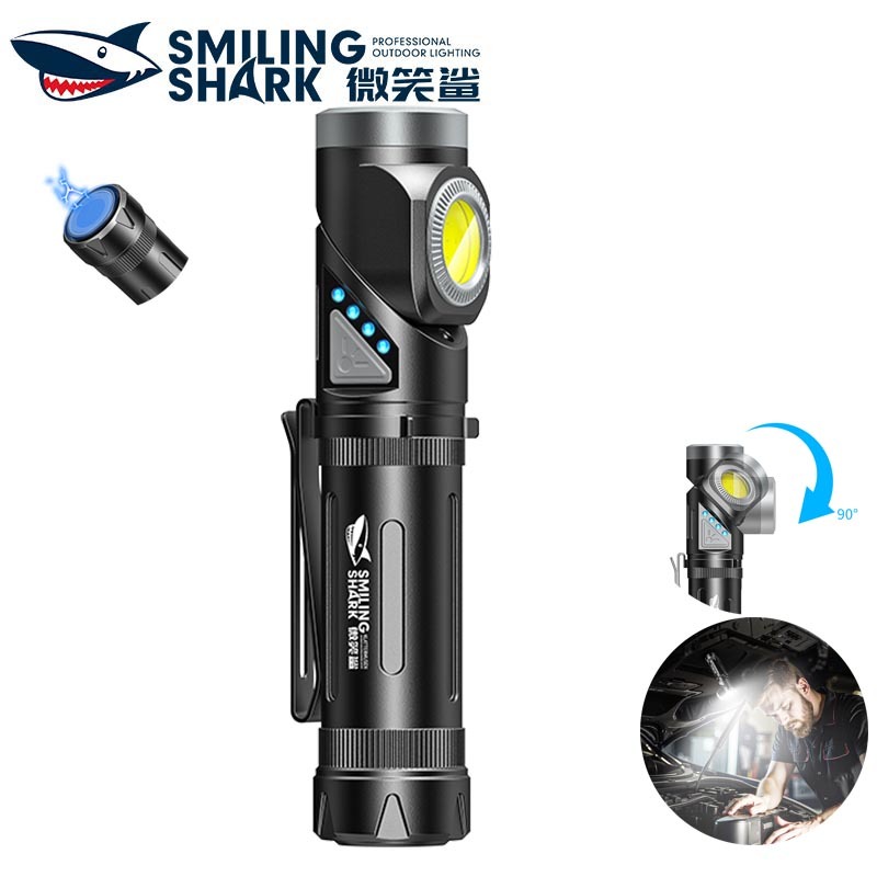SmilingShark SD5420 ไฟฉาย led แบบพกพา แม่เหล็ก ด้วย ฝาปิดหลอดไฟหมุนได้ 90° การออกแบบคลิป ไฟหน้า แสงสีขาว/สีแดง คบเพลิง 10โหมด Type-C ชาร์จใหม่ได้ การออกแบบ กันน้ำสำหรับการตั้งแคมป์ ราคา ถูกที่สุด ดีลบีเคเค