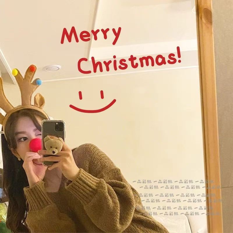สติกเกอร์ตกแต่งคริสต์มาส Smiley Merry Christmas สำหรับหน้าต่างและประตู พลาสติก PVC