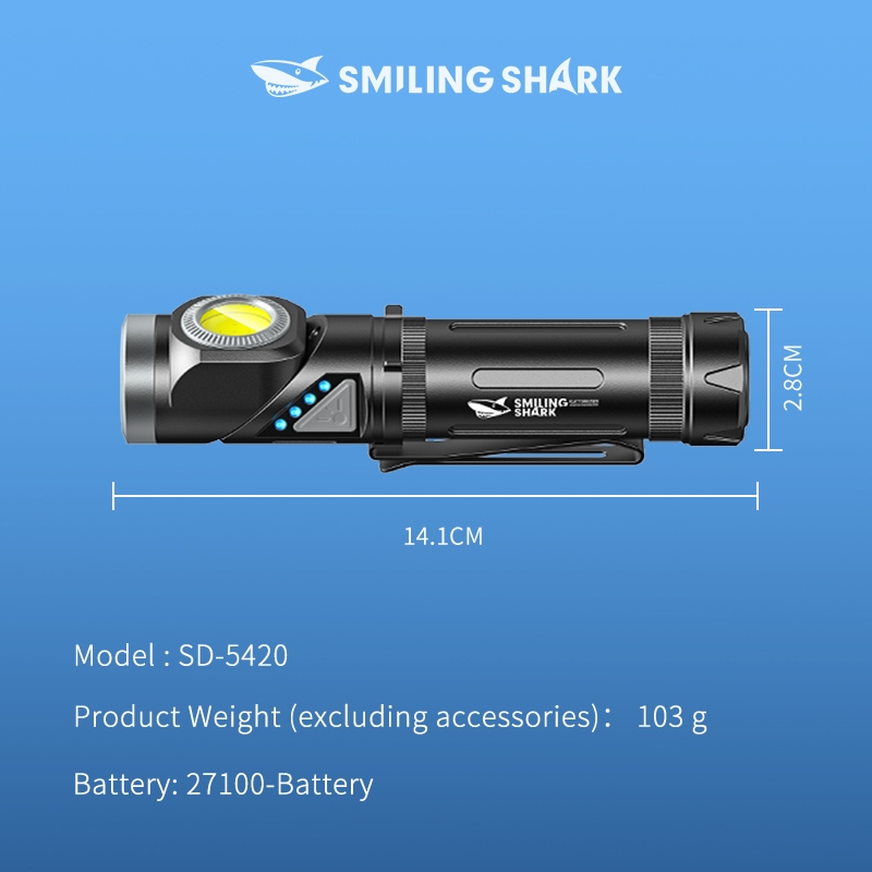 SmilingShark SD5420 ไฟฉาย led แบบพกพา แม่เหล็ก ด้วย ฝาปิดหลอดไฟหมุนได้ 90° การออกแบบคลิป ไฟหน้า แสงสีขาว/สีแดง คบเพลิง 10โหมด Type-C ชาร์จใหม่ได้ การออกแบบ กันน้ำสำหรับการตั้งแคมป์ ราคา ถูกที่สุด ดีลบีเคเค แกลเลอรีภาพที่ 9