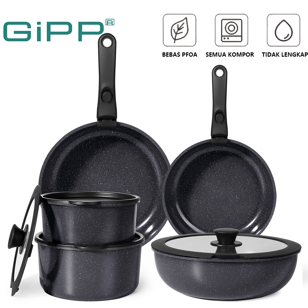GiPP ชุดเครื่องครัว 11 ชิ้น Handle กระทะแบบถอดได้และหม้อและกระทะทอดลึก PFOA ฟรี เหมาะสําหรับเตาทั้งหมด