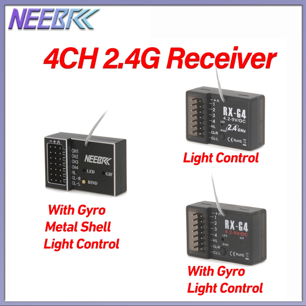 NEEBRC RX-G4 4CH 2.4G ตัวรับสัญญาณควบคุมแสง Gyro โลหะ/พลาสติกสําหรับ RC รถ Crawler MN78 MN99S MN82 M