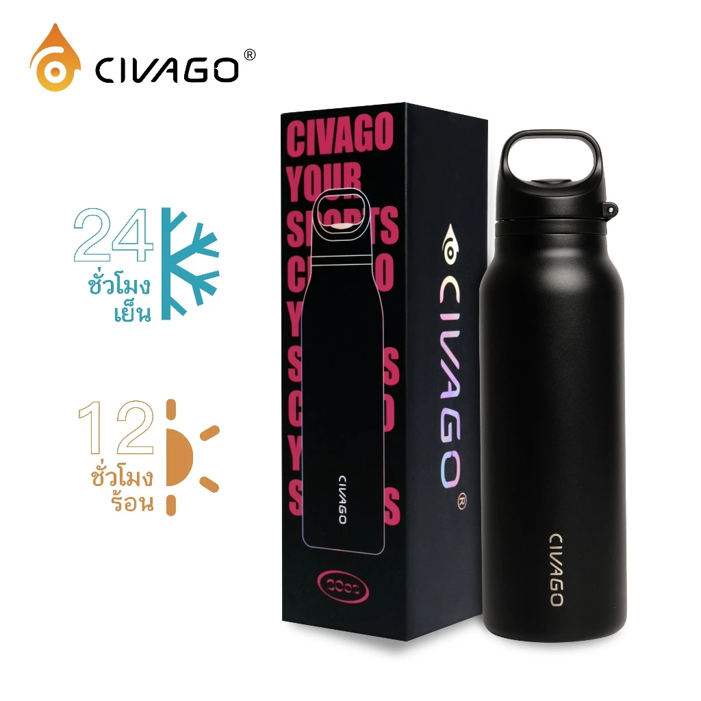 CIVAGO（20oz/600ml）สูญญากาศหุ้มฉนวนสแตนเลสขวดกีฬาความจุขนาดใหญ่น้ําแข็งยึดกระติกน้ําร้อน