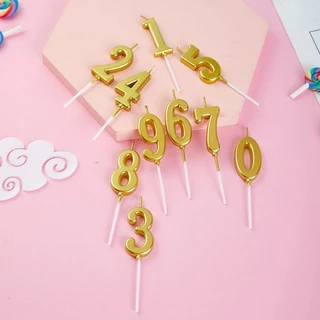 🛒 เทียน Happy birthday เทียนตัวเลข เทียนตัวเลขสีทอง 0-9 มีฐานรอง ตกแต่งเค้กวันเกิดใส่ทองชุบ ตัวเลข สีทอง