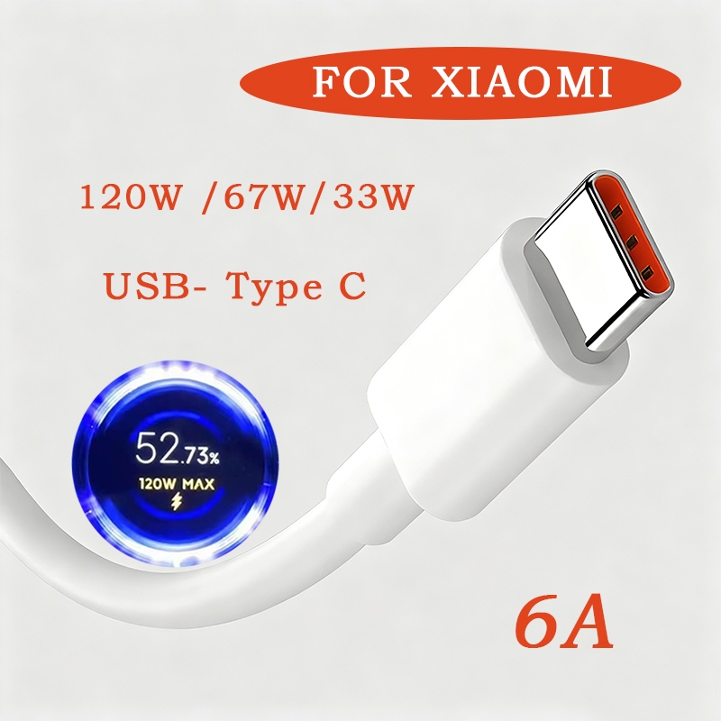 Type-C USB สายชาร์จเร็ว สายเคเบิลข้อมูล 6A สายชาร์จเทอร์โบ สําหรับ Redmi Mi 11 10 10T Pro 5G 9 Poco 