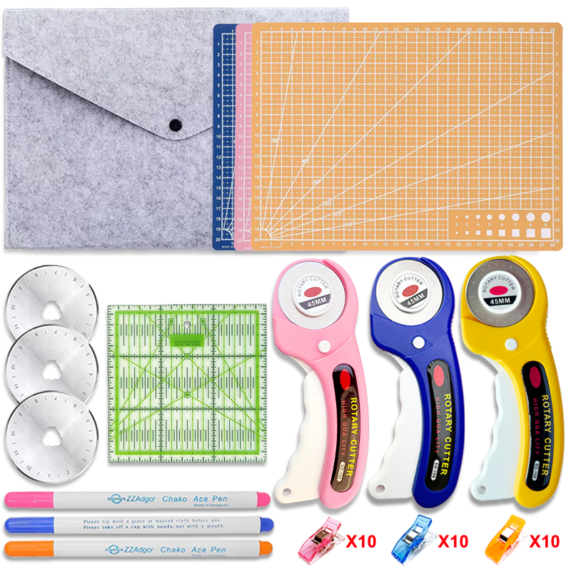 45 มม.Professional Patchwork ตัดชุด A4 Self-Healing Mat ไม้บรรทัดอะคริลิคเย็บคลิปสี Marker ปากกาแฟ้มกระเป๋าเหมาะสําหรับเย็บกระดาษ Craft หนังคู่มือผ้า